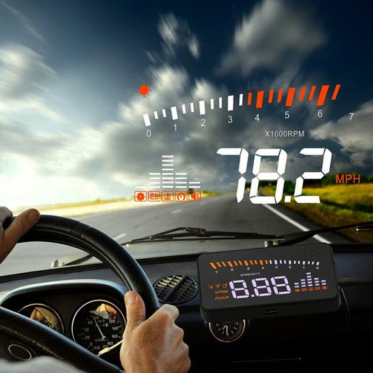 X5 Affichage Tête Haute HUD Voiture OBD II EOBD Assortiment Automatique Système d'Alerte de Surrégime Projecteur Pare-brise Alarme de Vitesse et de Tension Voiture