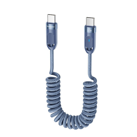 Car mounted spring with light PD100W fast charging dual typec data cable suitable for Huawei Apple 15