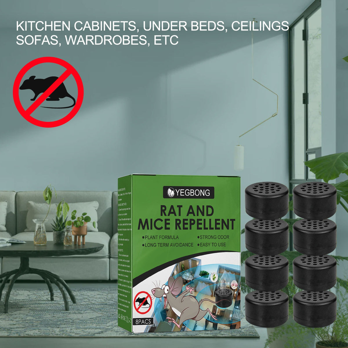 Yegbong 8 stuks muizenwerende pillen muizenverdrijvende tabletten voor auto, keuken, kantoor, slaapkamer, magazijn, rioolbuis ratten- en muizenverjager